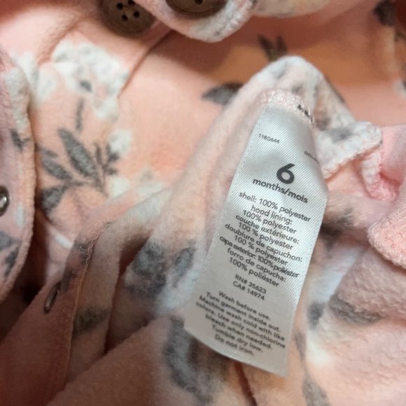 Carters 6M Light Pink Floral Faux Sherpa Lined Winter Coverall Jumpsuit - Picture 11 of 11